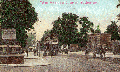 Old photograph of entrance to Telford Avenue, showing houses for sale notice - 1882